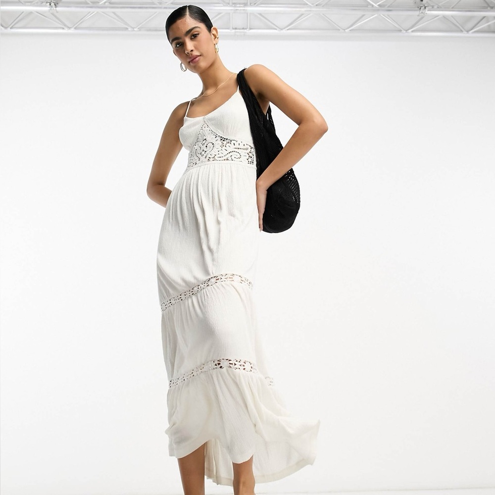 [asos design] cami tiered white crochet maxi dress